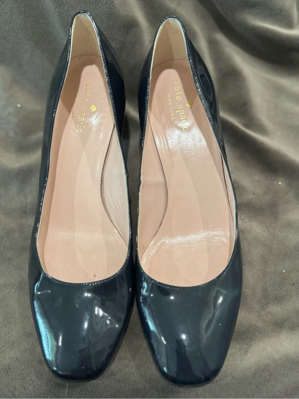 Kate Spade Classic Navy Blue Patent Low Block Heel Pumps - Women's